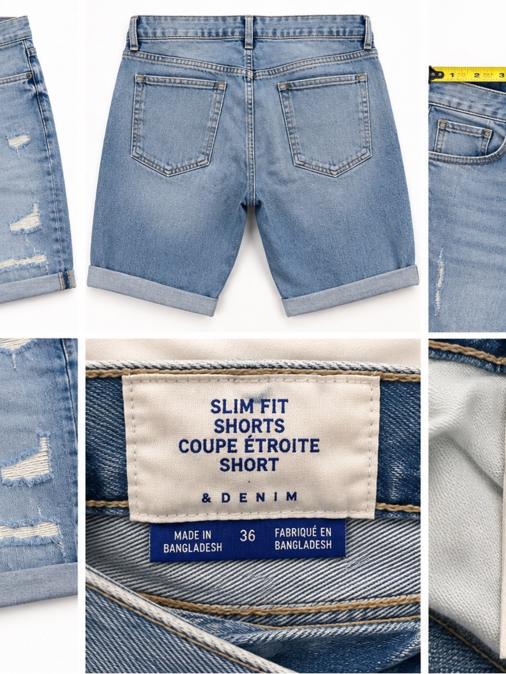 H&M Slim Fit Light Blue Denim Shorts with Cuffed Hem
